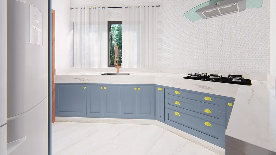 Bancada da cozinha em mármore branco